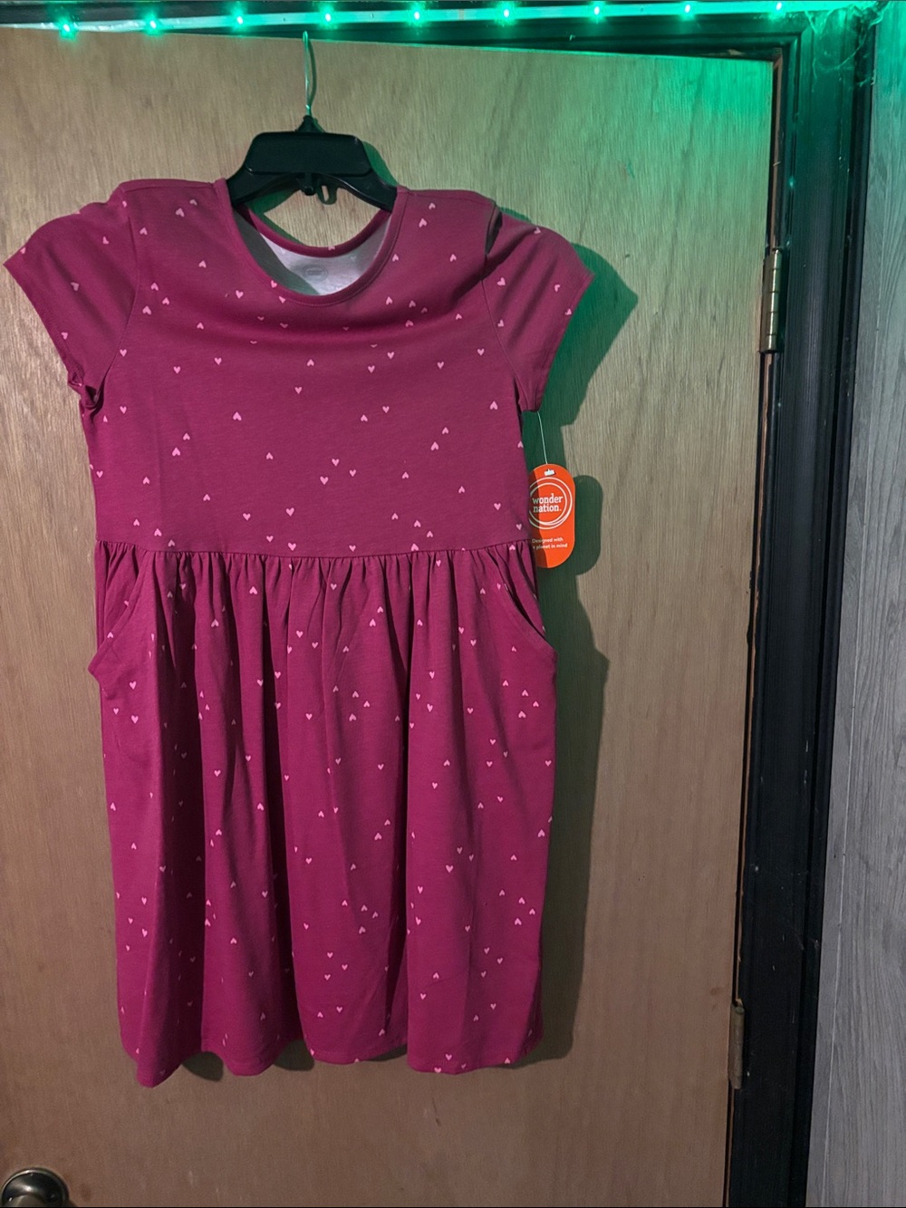 Girls' Heart Print Short Sleeve Dress - Berry Pink